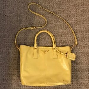 Prada Medium Mustard Patent Leather Tote